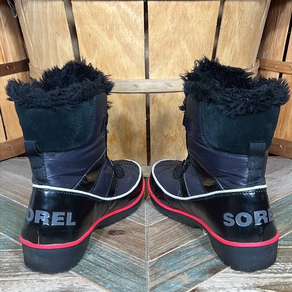 ♥️ Sorel ♥️ Tivoli II Black Red Faux Fur Waterproof Insulated Winter Snow Boots - Picture 8 of 11